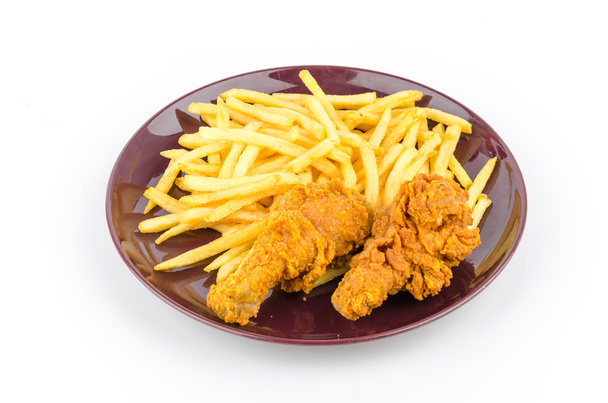 French fries and fried chicken isolated - Photo, Image