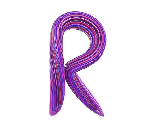 白い背景に歯で作られたカラフルなピンクと青の文字Rは、孤立し、 3Dレンダリング - 写真・画像