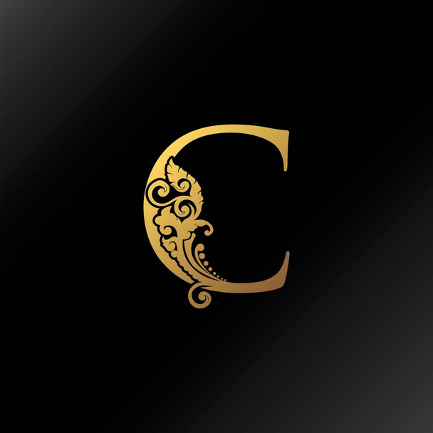 Goldener C-Buchstabe Logo Ornate Dekoration Eleganz Wirbel Ornament Luxus-Stil Vector Design - Vektor, Bild