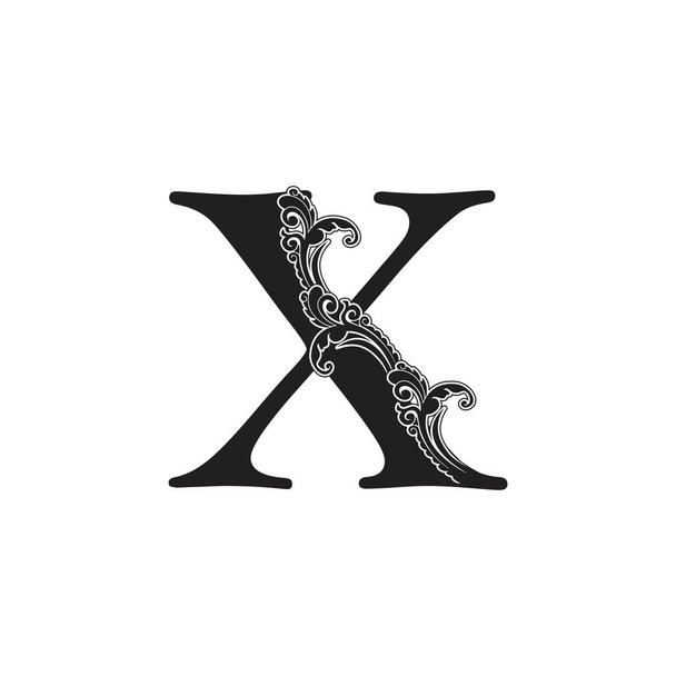 Icono adornado de la letra X Logo, diseño elegante del vector del logotipo de la letra de la decoración del ornamento del monograma de lujo - Vector, Imagen