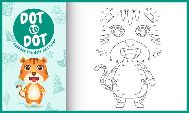 Csatlakoztassa a pontok gyerekek játék és színező oldal egy aranyos tigris karakter illusztráció - Vektor, kép