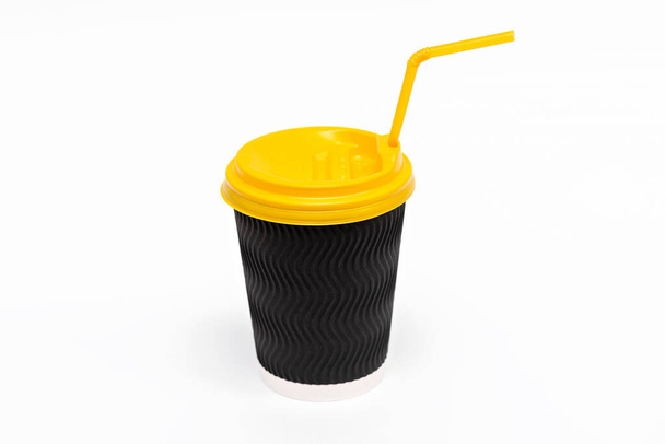 one cardboard cup for coffee on a white background - Photo, Image