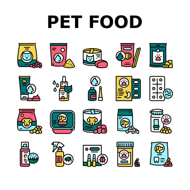 Productos para mascotas Colección de Alimentos Iconos Set Vector - Vector, Imagen