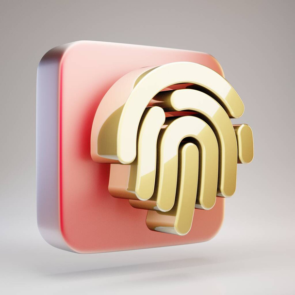 Значок отпечатка пальца. Символ "Золотой отпечаток пальца" на красной матовой золотой пластине. 3D рендеринг Social Media Icon. - Фото, изображение
