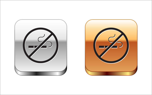 Černá Ne Kouření ikona izolované na bílém pozadí. Symbol cigarety. Stříbrné a zlaté čtvercové knoflíky. Vektor. - Vektor, obrázek