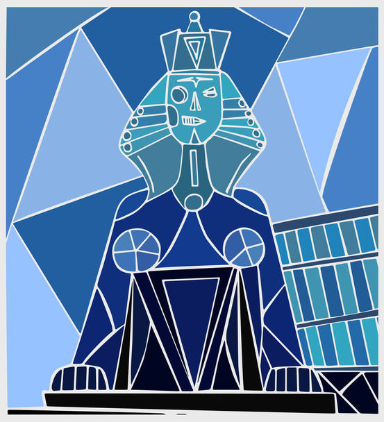 Monument aux victimes de la répression politique. Sphinx de Saint-Pétersbourg. Sphinx avec un demi-visage en forme de crâne et une silhouette féminine. Technique de mosaïque. - Vecteur, image
