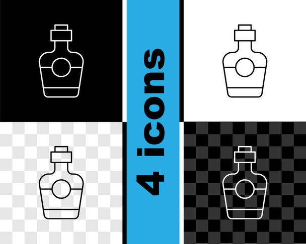 Set linea icona bottiglia di tequila isolato su sfondo bianco e nero, trasparente. Alcol messicano. Vettore. - Vettoriali, immagini