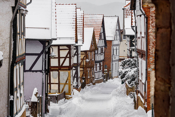 Herleshausen félig fából készült házai Németországban - Fotó, kép
