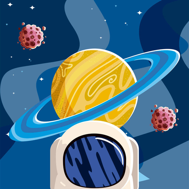 space helmet saturn planet asteroids galaxy system solar - Vector, Image