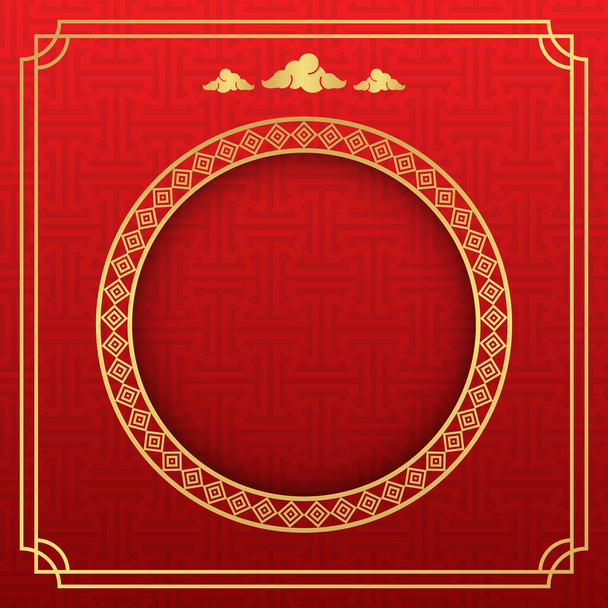 Sfondo cinese, decorativo classico festivo sfondo rosso e cornice in oro, illustrazione vettoriale - Vettoriali, immagini
