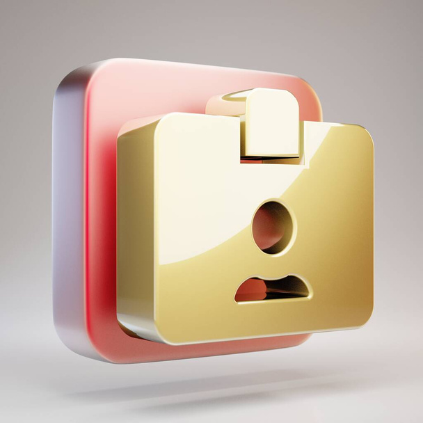 Значок удостоверения личности. Символ Golden ID Card на красной матовой золотой пластине. 3D рендеринг Social Media Icon. - Фото, изображение