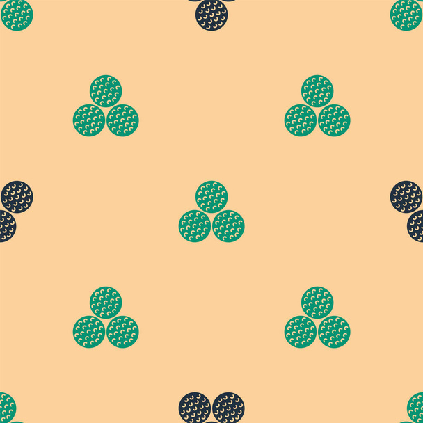 Green and black Golf ball icon isolated seamless pattern on beige background.  Vector. - Vector, Image