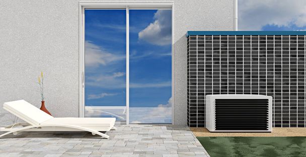 Ένα σύστημα κλιματισμού και εξαερισμού σε ένα ιδιωτικό σπίτι, 3D εικονογράφηση - Φωτογραφία, εικόνα