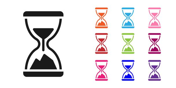 Black Old hourglass with flowing sand icon isolated on white background. Sand clock sign. Business and time management concept. Set icons colorful. Vector. - Vector, Image