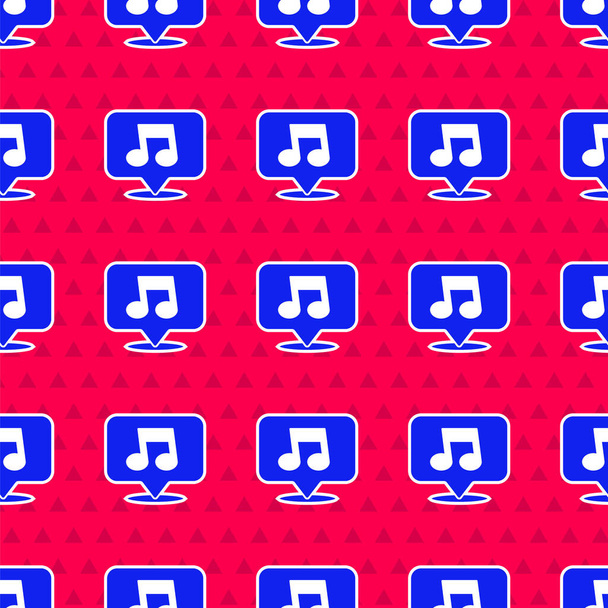 Blue Music note, tone icon isolated seamless pattern on red background.  Vector. - Vector, Image