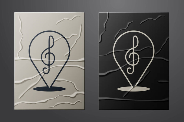 White Treble clef icon isolated on crumpled paper background. Paper art style. Vector. - Vector, Image
