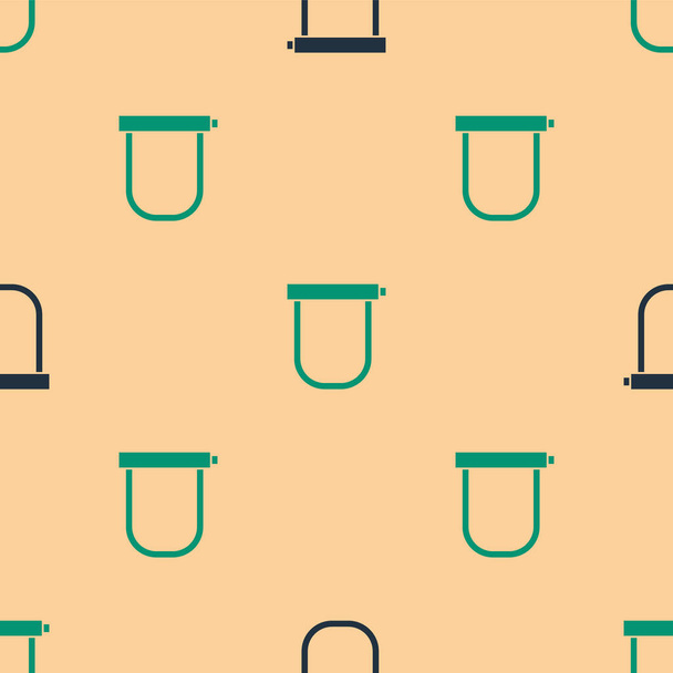 Groen en zwart Fietsslot U-vormig industrieel icoon geïsoleerd naadloos patroon op beige achtergrond. Vector. - Vector, afbeelding