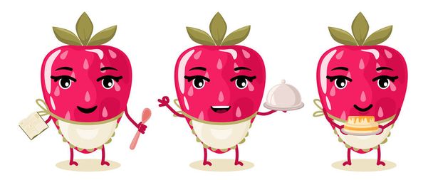 A set of characters cooked strawberry berry, prepare a cake according to the recipe. Animated cartoon character. - Vector, Image
