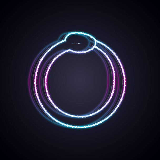 Glowing neon line Magic symbol of Ouroboros icon isolated on black background. Snake biting its own tail. Animal and infinity, mythology and serpent.  Vector. - Vector, Image