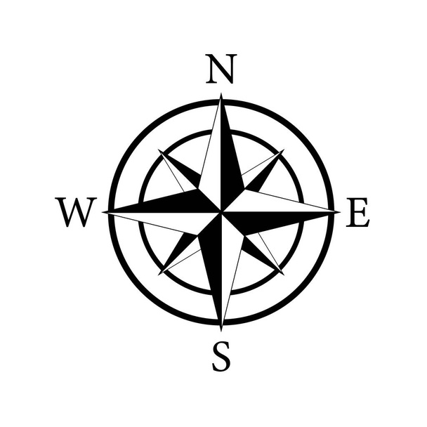 Compass icon. Nautical compass for travel with sign of north, south, west, east. Logo for map and navigation. Symbol of direction adventure. Arrow, dial for orientation of latitude, longitude. Vector. - Vector, Image