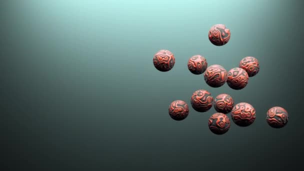 3d abstracto ciencia ficción rojo moderno Metaballs sobre fondo verde. Moviéndose bolas alienígenas de color rojo oscuro reaccionan entre sí. Animación lista de bucle 3D 4K de bolas de misterio de fantasía con espacio en blanco de copia para inscripción. - Metraje, vídeo