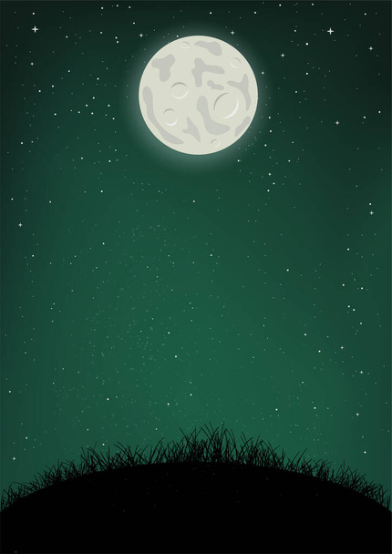 starry moon night sky and ground grass - Vector, afbeelding