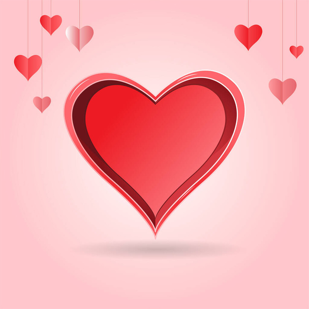 Vector illustration of an empty red box in the form of a love heart on a pink background with a minimal shadow. For holiday, Valentine's Day, Women's Day, Mother's Day, Birthday - Διάνυσμα, εικόνα