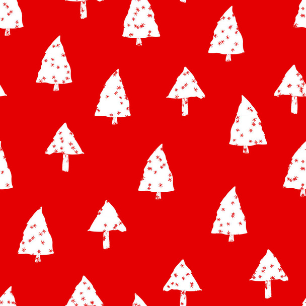 Winter seamless pattern with Christmas tree and snowflakes on color background. Vector illustration for fabric, textile wallpaper, posters, gift wrapping paper. Merry Christmas and New year Vector. - Vektör, Görsel