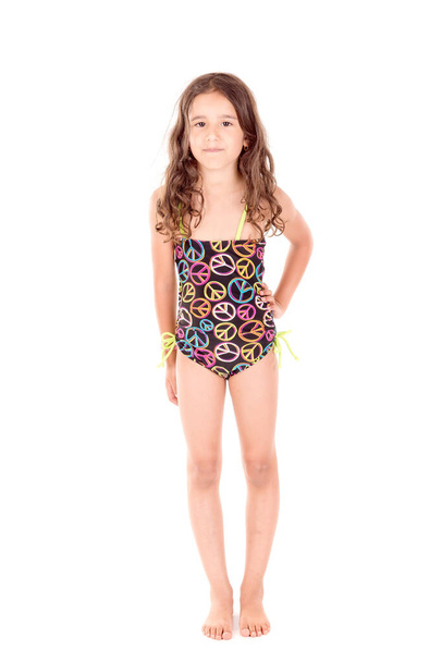 little girl with swimsuit isolated in white background - Fotó, kép
