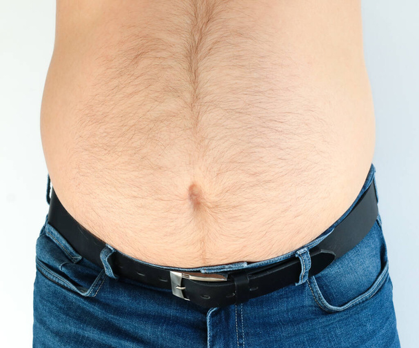 Barriga gorda nua de homem de quarenta anos de idade em jeans - Foto, Imagem