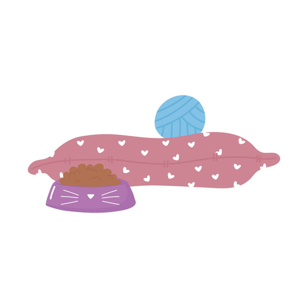 lemmikkieläinten tyyny ruoka ja villa pallo lelu suunnittelu - Vektori, kuva