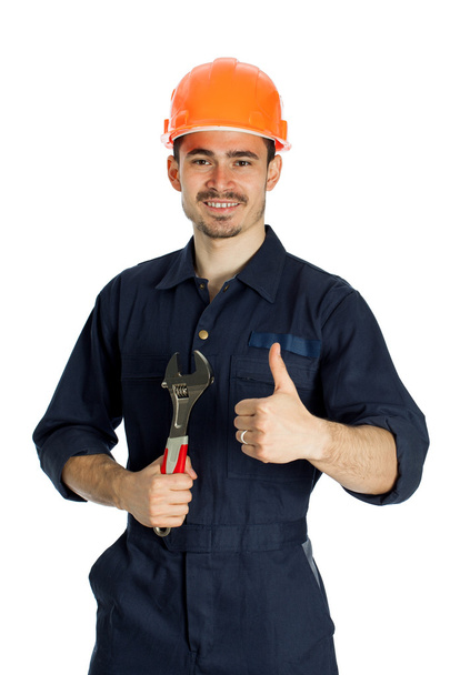 builder with spanner isolated on white background - Foto, immagini