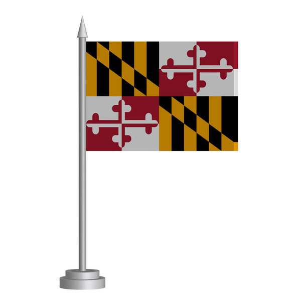 Bandera del Estado de Maryland de EE.UU. en un asta de la bandera se coloca sobre la mesa. Ilustración vectorial - Vector, Imagen