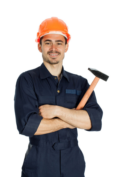 builder with hammer isolated on white background - Photo, image