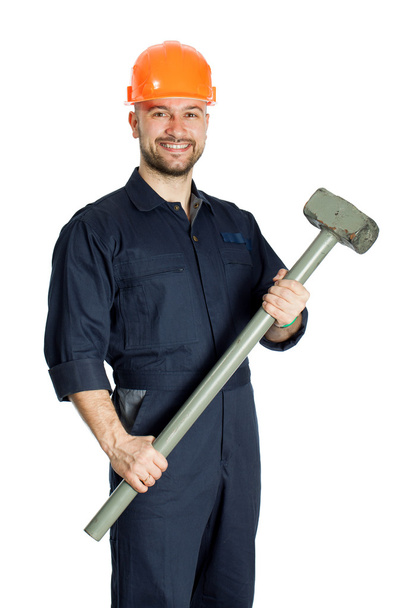 builder with hammer isolated on white background - Photo, Image