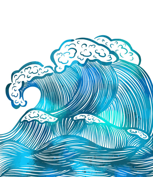Tengeri hullámok grafikusak. Vektor illusztrációja a tenger óriás hullámok - Vektor, kép
