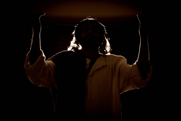 Jesus Christ praying at night to the Father - Zdjęcie, obraz