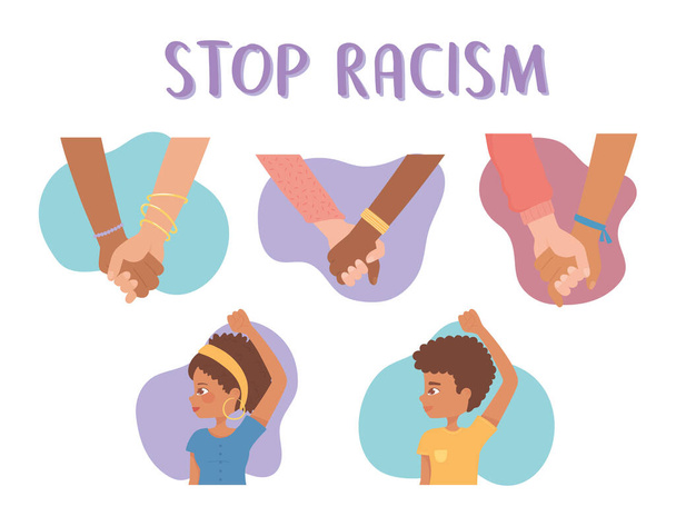 detener el racismo afro-americano y la diversidad manos juntas - Vector, imagen