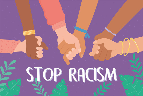 ręce różnych ras trzymających się razem, walczących o równe prawa - Wektor, obraz