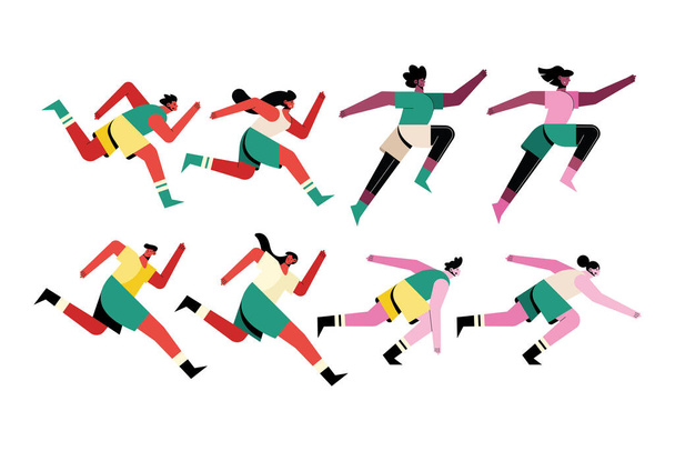 paquete de ocho corredores atletas personajes - Vector, imagen