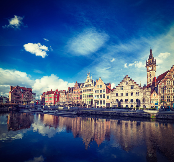 Ghent canal and Graslei street. Ghent, Belgium - Photo, Image