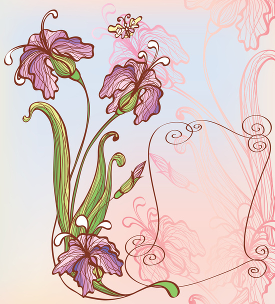 Background with decorative flowers and butterfly - Vektor, obrázek