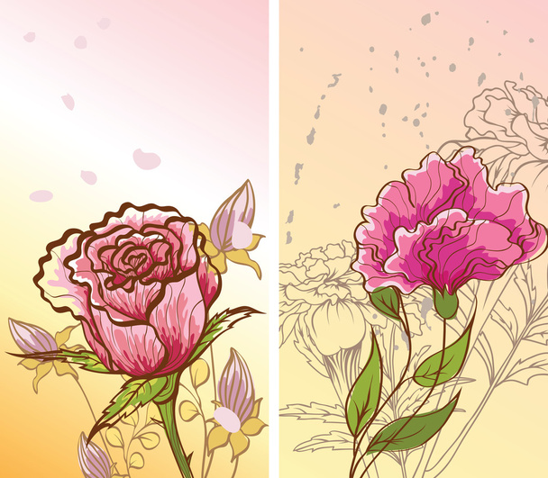 Two abstract backgrounds with decorative flowers - Vector, afbeelding