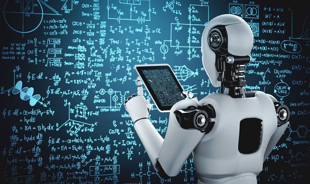 Umanoide robot utilizzando tablet computer per lo studio delle scienze ingegneristiche - Foto, immagini