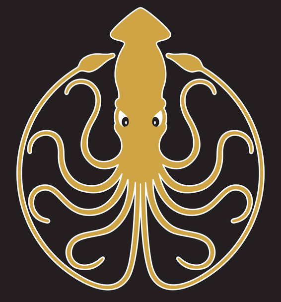 Gigantische inktvis badge, logo, of embleem ontwerp.Vector illustratie badge toont reusachtige inktvis met 10 krultentakels creëren cirkel ontwerp. - Vector, afbeelding