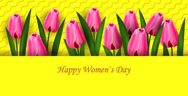 womens day 8 march holiday celebration lettering banner flyer or greeting card with flowers horizontal - Vektori, kuva