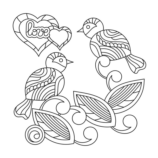 Δύο πουλιά, καρδιές. Αγάπη, γράμματα στο χέρι. Εικονογράφηση διάνυσμα για ευχετήρια κάρτα για την Ημέρα του Αγίου Βαλεντίνου, Ημέρα της Μητέρας, Γενέθλια - Διάνυσμα, εικόνα