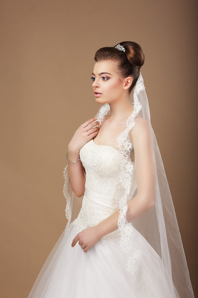 Espousal. Profile of Elegant Stylish Bride with Veil - Foto, afbeelding