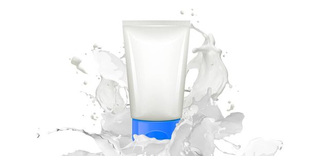 Leche de vaca producto belleza producto publicidad maqueta Láctea cuidado de la piel concepto 3D ilustración fondo blanco con camino de corte - Foto, imagen