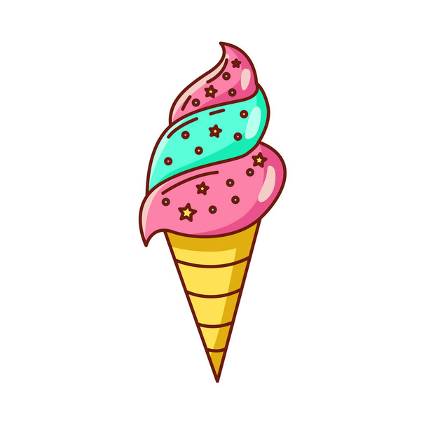 Vector cartoon ice cream. Clip art. Sticker. Suitable for printing on paper, fabric. - Vector, Image